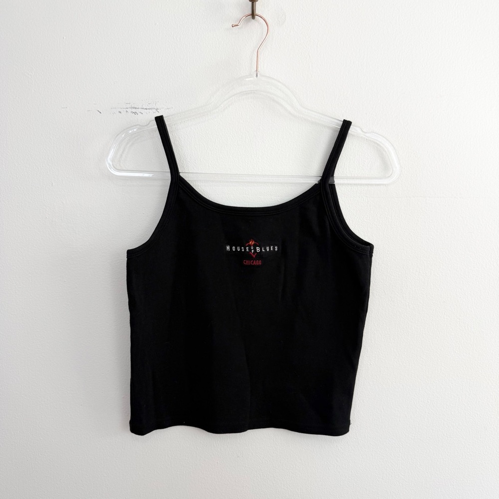 House of Blues Chicago Black Embroidered Logo Tank Top Large Y2K